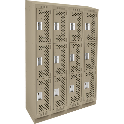 Clean Line Lockers, 3 -tier, Bank of 4, 48" x 18" x 82", Steel, Beige, Rivet (Assembled), Perforated NRZ Safety Inc.