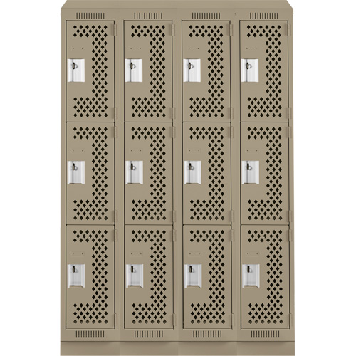 Clean Line Lockers, 3 -tier, Bank of 4, 48" x 18" x 82", Steel, Beige, Rivet (Assembled), Perforated NRZ Safety Inc.