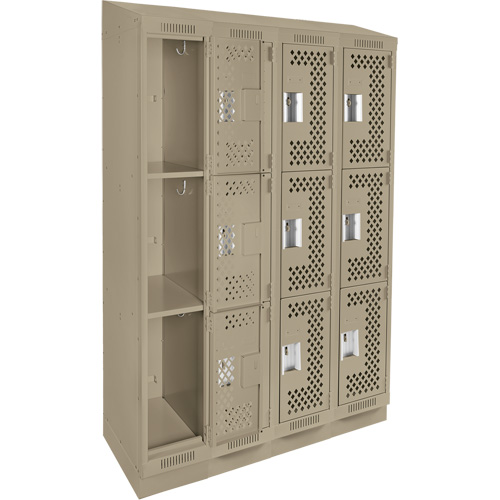 Clean Line Lockers, 3 -tier, Bank of 4, 48" x 18" x 82", Steel, Beige, Rivet (Assembled), Perforated NRZ Safety Inc.