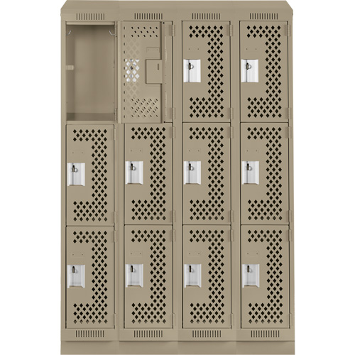 Clean Line Lockers, 3 -tier, Bank of 4, 48" x 18" x 82", Steel, Beige, Rivet (Assembled), Perforated NRZ Safety Inc.