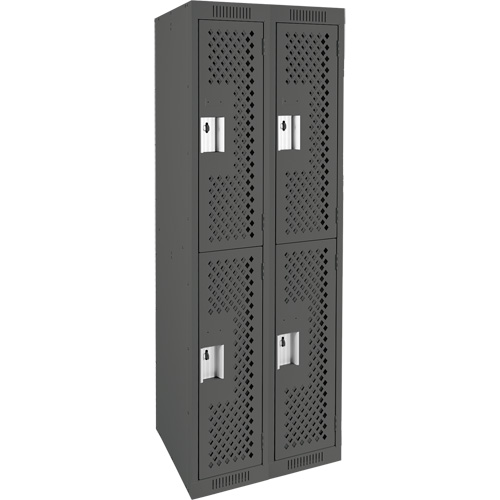 Clean Line Lockers, 2 -tier, Bank of 2, 24" x 15" x 72", Steel, Charcoal, Rivet (Assembled), Perforated NRZ Safety Inc.