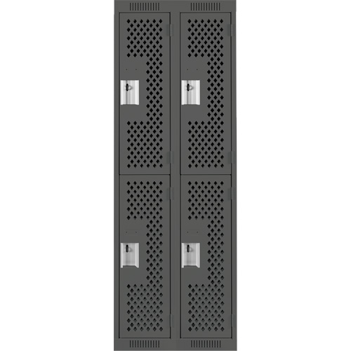 Clean Line Lockers, 2 -tier, Bank of 2, 24" x 15" x 72", Steel, Charcoal, Rivet (Assembled), Perforated NRZ Safety Inc.