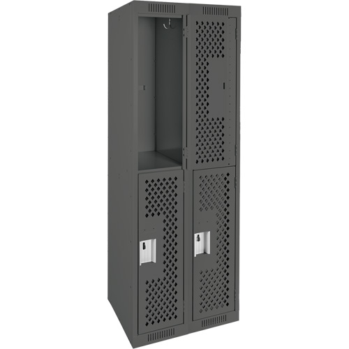 Clean Line Lockers, 2 -tier, Bank of 2, 24" x 15" x 72", Steel, Charcoal, Rivet (Assembled), Perforated NRZ Safety Inc.