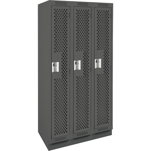 Clean Line Lockers, Bank of 3, 36" x 12" x 76", Steel, Charcoal, Rivet (Assembled), Perforated NRZ Safety Inc.