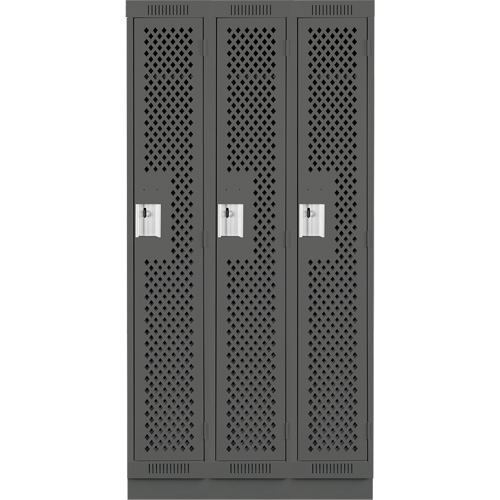 Clean Line Lockers, Bank of 3, 36" x 12" x 76", Steel, Charcoal, Rivet (Assembled), Perforated NRZ Safety Inc.
