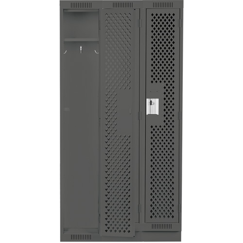 Clean Line Lockers, Bank of 3, 36" x 12" x 76", Steel, Charcoal, Rivet (Assembled), Perforated NRZ Safety Inc.