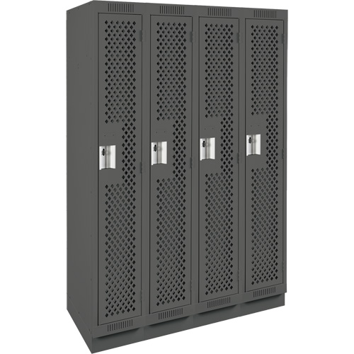 Clean Line Lockers, Bank of 4, 48" x 12" x 76", Steel, Charcoal, Rivet (Assembled), Perforated NRZ Safety Inc.