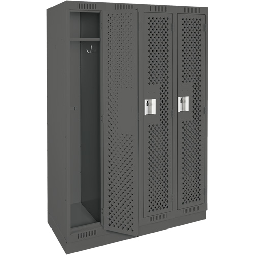 Clean Line Lockers, Bank of 4, 48" x 12" x 76", Steel, Charcoal, Rivet (Assembled), Perforated NRZ Safety Inc.