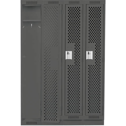 Clean Line Lockers, Bank of 4, 48" x 12" x 76", Steel, Charcoal, Rivet (Assembled), Perforated NRZ Safety Inc.