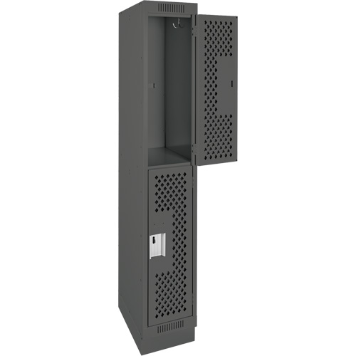 Clean Line Lockers, 2 -tier, 12" x 12" x 76", Steel, Charcoal, Rivet (Assembled), Perforated NRZ Safety Inc.