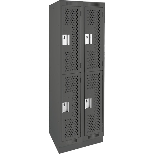 Clean Line Lockers, 2 -tier, Bank of 2, 24" x 15" x 76", Steel, Charcoal, Rivet (Assembled), Perforated NRZ Safety Inc.