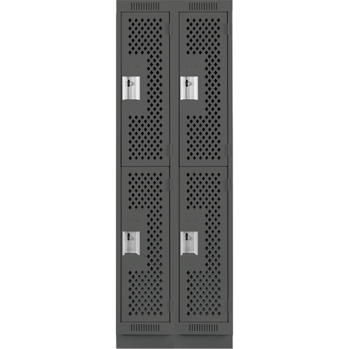 Clean Line Lockers, 2 -tier, Bank of 2, 24" x 15" x 76", Steel, Charcoal, Rivet (Assembled), Perforated NRZ Safety Inc.