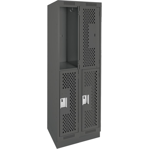 Clean Line Lockers, 2 -tier, Bank of 2, 24" x 15" x 76", Steel, Charcoal, Rivet (Assembled), Perforated NRZ Safety Inc.