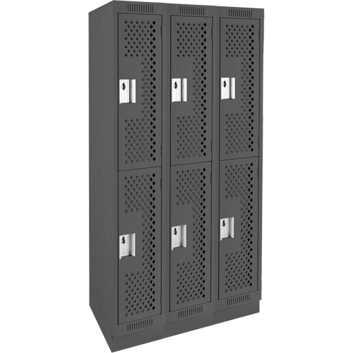 Clean Line Lockers, 2 -tier, Bank of 3, 36" x 15" x 76", Steel, Charcoal, Rivet (Assembled), Perforated NRZ Safety Inc.
