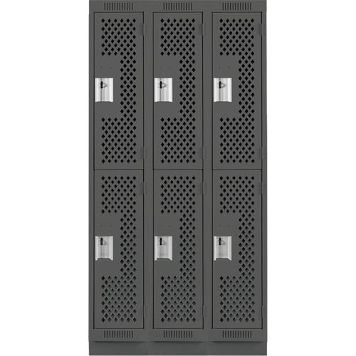 Clean Line Lockers, 2 -tier, Bank of 3, 36" x 15" x 76", Steel, Charcoal, Rivet (Assembled), Perforated NRZ Safety Inc.