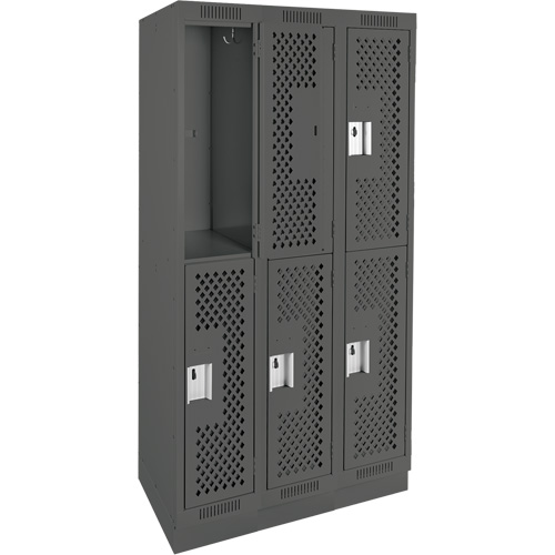 Clean Line Lockers, 2 -tier, Bank of 3, 36" x 15" x 76", Steel, Charcoal, Rivet (Assembled), Perforated NRZ Safety Inc.