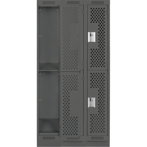 Clean Line Lockers, 2 -tier, Bank of 3, 36" x 15" x 76", Steel, Charcoal, Rivet (Assembled), Perforated NRZ Safety Inc.