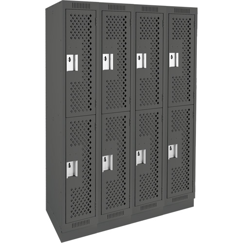 Clean Line Lockers, 2 -tier, Bank of 4, 48" x 15" x 76", Steel, Charcoal, Rivet (Assembled), Perforated NRZ Safety Inc.