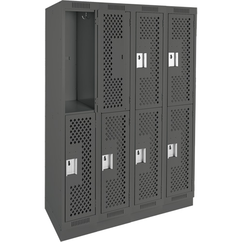 Clean Line Lockers, 2 -tier, Bank of 4, 48" x 15" x 76", Steel, Charcoal, Rivet (Assembled), Perforated NRZ Safety Inc.