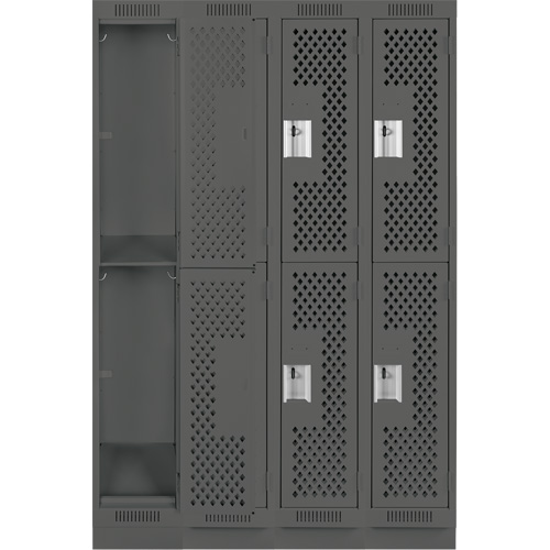 Clean Line Lockers, 2 -tier, Bank of 4, 48" x 15" x 76", Steel, Charcoal, Rivet (Assembled), Perforated NRZ Safety Inc.