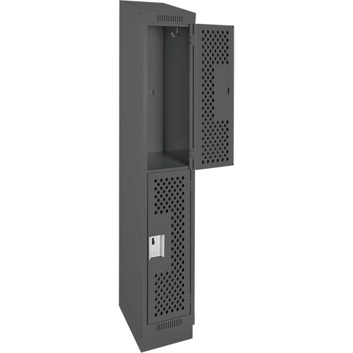 Clean Line Lockers, 2 -tier, 12" x 12" x 82", Steel, Charcoal, Rivet (Assembled), Perforated NRZ Safety Inc.