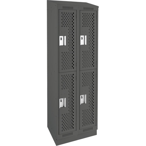 Clean Line Lockers, 2 -tier, Bank of 2, 24" x 12" x 82", Steel, Charcoal, Rivet (Assembled), Perforated NRZ Safety Inc.