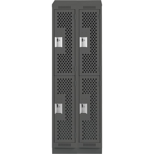 Clean Line Lockers, 2 -tier, Bank of 2, 24" x 12" x 82", Steel, Charcoal, Rivet (Assembled), Perforated NRZ Safety Inc.