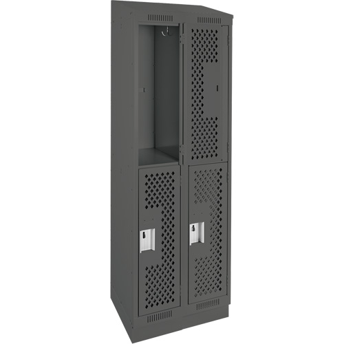 Clean Line Lockers, 2 -tier, Bank of 2, 24" x 12" x 82", Steel, Charcoal, Rivet (Assembled), Perforated NRZ Safety Inc.