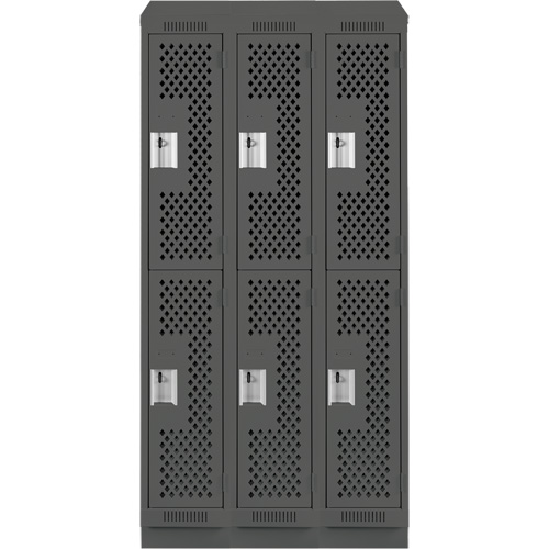 Clean Line Lockers, 2 -tier, Bank of 3, 36" x 12" x 82", Steel, Charcoal, Rivet (Assembled), Perforated NRZ Safety Inc.