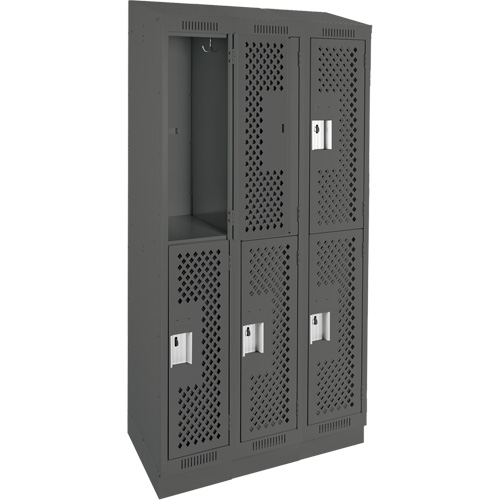 Clean Line Lockers, 2 -tier, Bank of 3, 36" x 12" x 82", Steel, Charcoal, Rivet (Assembled), Perforated NRZ Safety Inc.