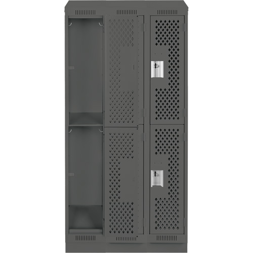 Clean Line Lockers, 2 -tier, Bank of 3, 36" x 12" x 82", Steel, Charcoal, Rivet (Assembled), Perforated NRZ Safety Inc.