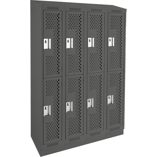 Clean Line Lockers, 2 -tier, Bank of 4, 48" x 12" x 82", Steel, Charcoal, Rivet (Assembled), Perforated NRZ Safety Inc.