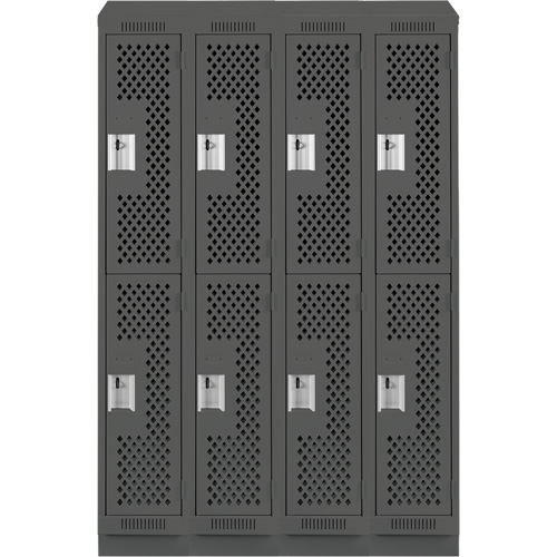 Clean Line Lockers, 2 -tier, Bank of 4, 48" x 12" x 82", Steel, Charcoal, Rivet (Assembled), Perforated NRZ Safety Inc.