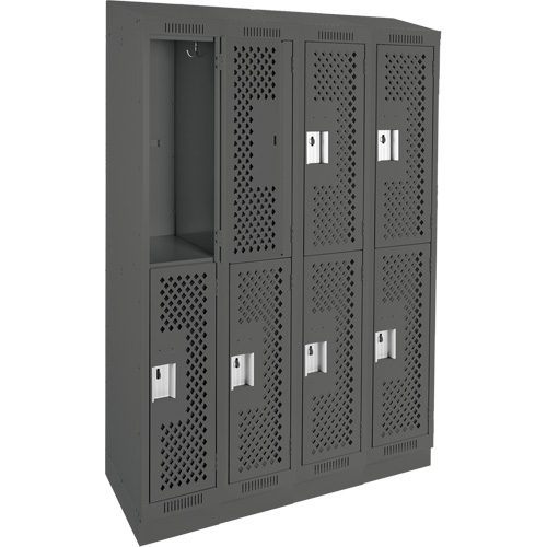 Clean Line Lockers, 2 -tier, Bank of 4, 48" x 12" x 82", Steel, Charcoal, Rivet (Assembled), Perforated NRZ Safety Inc.
