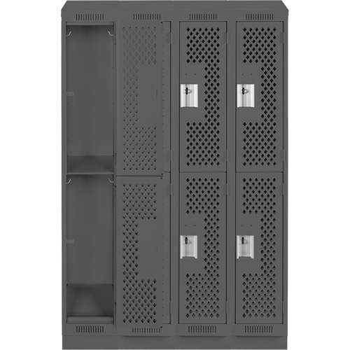 Clean Line Lockers, 2 -tier, Bank of 4, 48" x 12" x 82", Steel, Charcoal, Rivet (Assembled), Perforated NRZ Safety Inc.