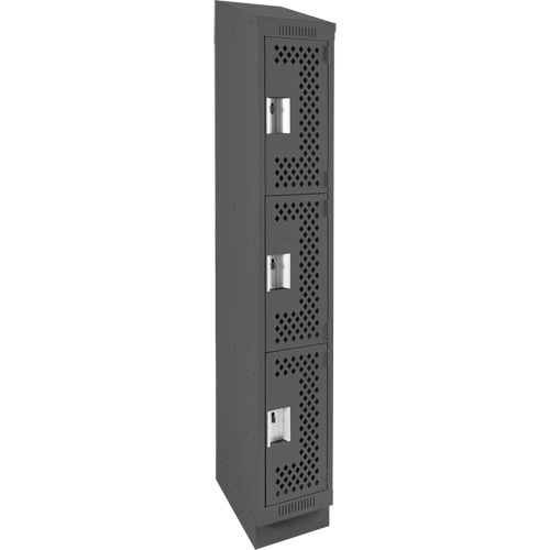 Clean Line Lockers, 3 -tier, 12" x 18" x 82", Steel, Charcoal, Rivet (Assembled), Perforated NRZ Safety Inc.