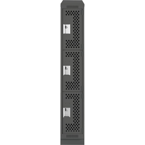 Clean Line Lockers, 3 -tier, 12" x 18" x 82", Steel, Charcoal, Rivet (Assembled), Perforated NRZ Safety Inc.