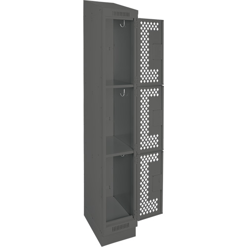 Clean Line Lockers, 3 -tier, 12" x 18" x 82", Steel, Charcoal, Rivet (Assembled), Perforated NRZ Safety Inc.