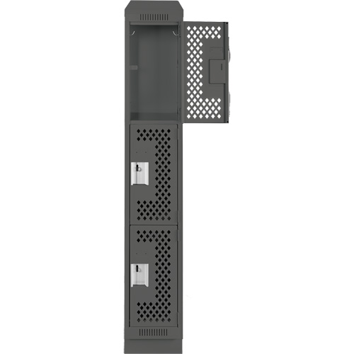 Clean Line Lockers, 3 -tier, 12" x 18" x 82", Steel, Charcoal, Rivet (Assembled), Perforated NRZ Safety Inc.