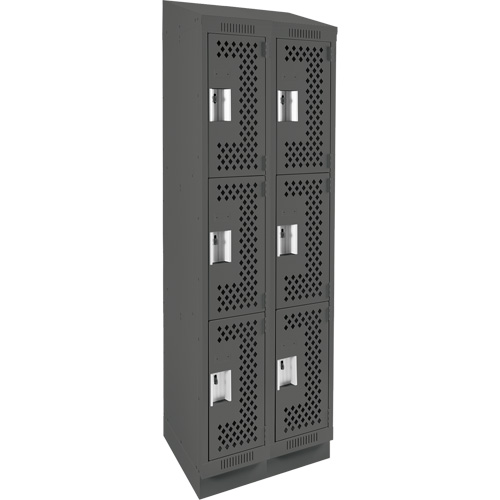 Clean Line Lockers, 3 -tier, Bank of 2, 24" x 18" x 82", Steel, Charcoal, Rivet (Assembled), Perforated NRZ Safety Inc.