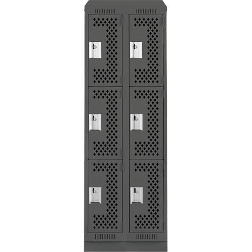 Clean Line Lockers, 3 -tier, Bank of 2, 24" x 18" x 82", Steel, Charcoal, Rivet (Assembled), Perforated NRZ Safety Inc.