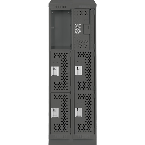 Clean Line Lockers, 3 -tier, Bank of 2, 24" x 18" x 82", Steel, Charcoal, Rivet (Assembled), Perforated NRZ Safety Inc.