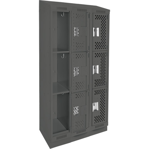Clean Line Lockers, 3 -tier, Bank of 3, 36" x 18" x 82", Steel, Charcoal, Rivet (Assembled), Perforated NRZ Safety Inc.
