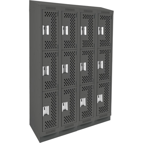 Clean Line Lockers, 3 -tier, Bank of 4, 48" x 18" x 82", Steel, Charcoal, Rivet (Assembled), Perforated NRZ Safety Inc.