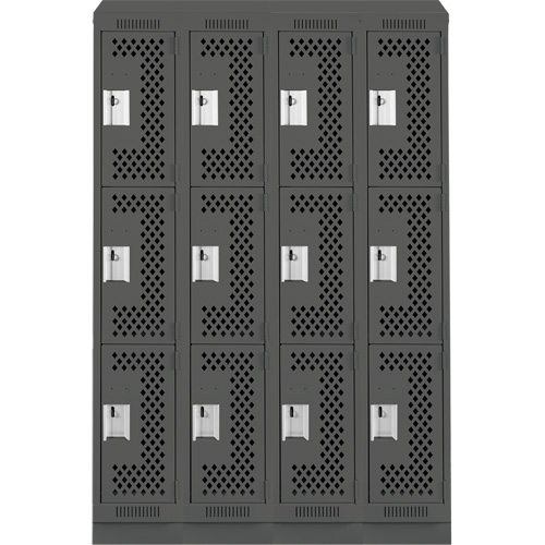 Clean Line Lockers, 3 -tier, Bank of 4, 48" x 18" x 82", Steel, Charcoal, Rivet (Assembled), Perforated NRZ Safety Inc.