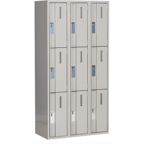Concorde Heavy-Duty Lockers, 3 -tier, Bank of 3, 36" x 18" x 72", Steel, Grey, Welded (Assembled) NRZ Safety Inc.