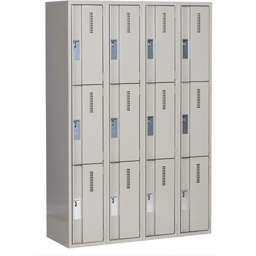 Concorde Heavy-Duty Lockers, 3 -tier, Bank of 4, 48" x 18" x 72", Steel, Grey, Welded (Assembled) NRZ Safety Inc.