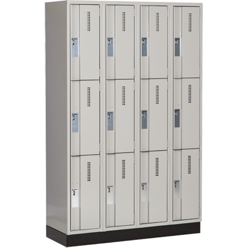 Concorde Heavy-Duty Lockers, 3 -tier, Bank of 4, 48" x 18" x 76", Steel, Grey, Welded (Assembled) NRZ Safety Inc.