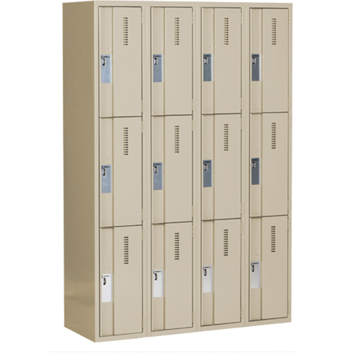 Concorde Heavy-Duty Lockers, 3 -tier, Bank of 4, 48" x 18" x 72", Steel, Beige, Welded (Assembled) NRZ Safety Inc.