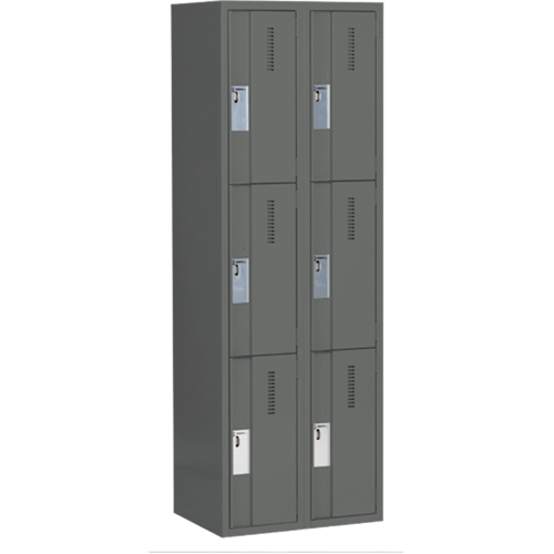 Concorde Heavy-Duty Lockers, 3 -tier, Bank of 2, 24" x 18" x 72", Steel, Charcoal, Welded (Assembled) NRZ Safety Inc.
